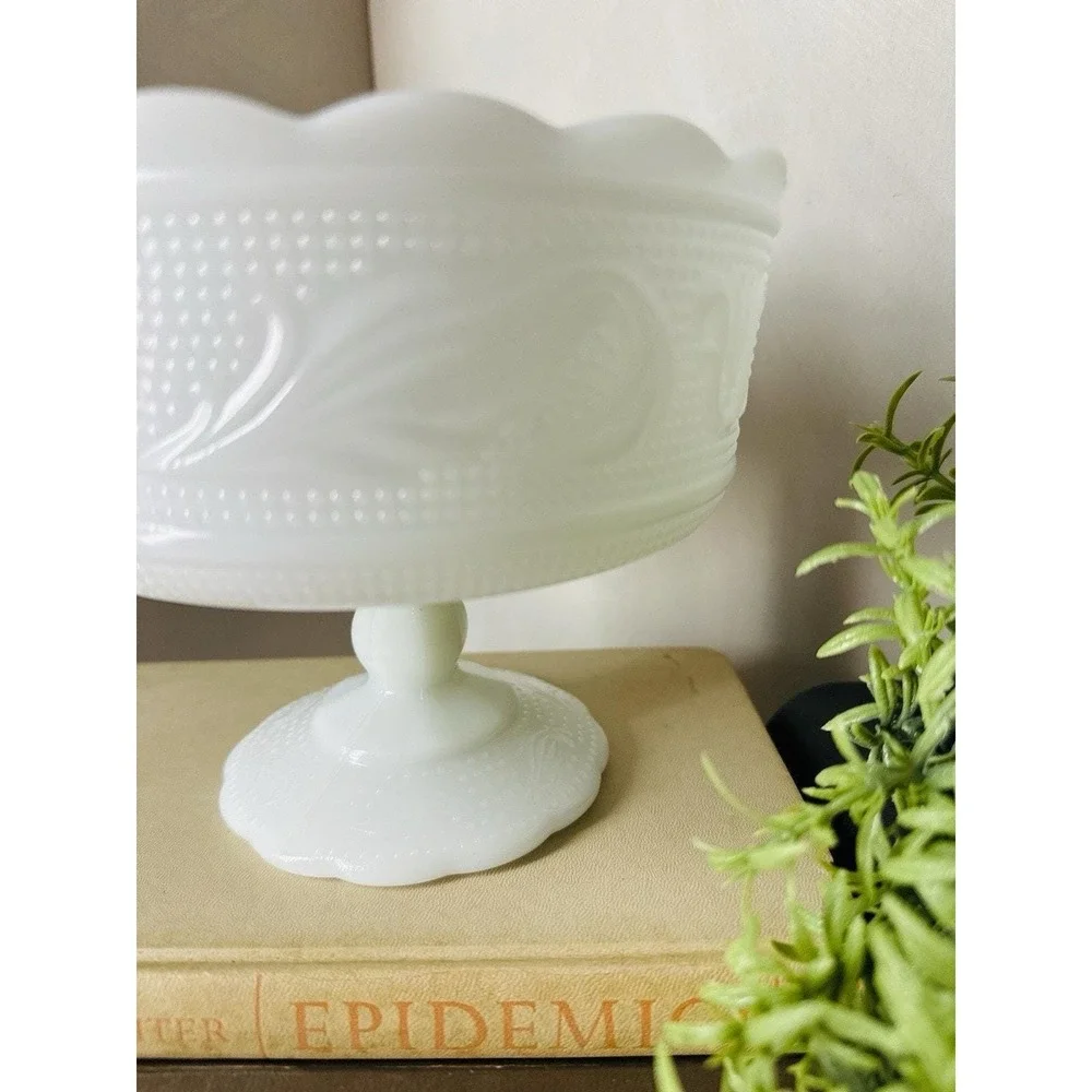Vtg Milk Glass Pedestal Bowl Classic White Footed Decor